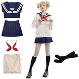 AIPILEI My Hero Academia Himiko Toga Cosplay-Kostüm, Schuluniform, JK-Kleid, komplettes Set für Halloween-Party (Kurzarm-Set, 1 Anzug (ohne Perücke), Größe XXL