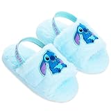 Disney Stitch Mädchen Hausschuhe, süße Plüsch Schlappen - Geschenke für Kinder (Blau, 34EU)