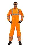 Einweganzug für Karneval Fasching Verkleidung Kostüm/Einweg-Warnschutz-Overall Anzug/Schutzanzug mit Signalfarbe orange mit Reflektoren/Werde zum Müllmann Maler Lackierer Bauarbeiter, Größe:XL