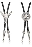 Milacolato 2 Stück Lederkrawatte Kuhschädel Texas Ranger Sternkette für Herren Rodeo Bolo Krawatte Krawatte
