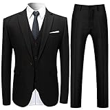 Allthemen Anzug Herren Anzug Slim Fit 3 Teilig Herrenanzug 3-Teilig Anzüge Herren Modern Sakko für Business Hochzeit Schwarz L