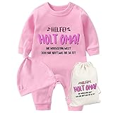 AOUYOA Baby Zwillinge Baby Body Hilfe Holt Oma Neugeborenes Baby Unisex Strampler Kleinkind Outfit Süßer Overall Mit Taschenset(Rosa 3m)