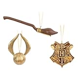 Grupo Erik Christbaumschmuck Figuren Set Goldener Golden Snitch Nimbus 2000 und Hogwarts Wappen 3 Weihnachtsanhänger Weihnachtsbaum Schmuck Tannenbaumschmuck Figuren - Harry Potter Merchandise