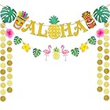 WERNNSAI Aloha Party Banner Dekorationen - Hawaii Aufblasbare Palmen Flamingo Ananas Tropische Partei Liefert Bevorzugungen Große Goldene glitzernde Aloha Zeichen Flagge zum Geburtstag Sommer