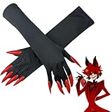Tongyundacheng Hazbin Hotel Alastor Cosplay Handschuhe Anime Cosplay Schwarze Teufelskralle Handschuhe & Alastor Brille Teufelshörner Haarnadel für Halloween Party Verkleidung Kostüm Requisiten,