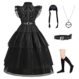 NuGeriAZ Wednesday Kostüm Kinder Wednesday Kostüm Mädchen Wednesday Kleid Wednesday Kostüm Halloween Weihnachten Karneval Schwarzer Freitag