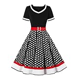 XDGBGFN Rockebillykleider Kleid Mode 60er Jahre Damen Vintage V-Ausschnitt Polka Dot Kleid für 50er Rockstil Kostüm Party (DE/NL/SE/PL, Alphanumerisch, XXL, Regular, Regular, Schwarz)