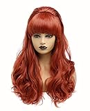 Lange lockige wellenförmige voller Kopf Halloween Kupfer rote Perücken für Frauen Cosplay Kostüm Party Perücke mit Pony für 70er Jahre (EINWEG) (Kupferrot)