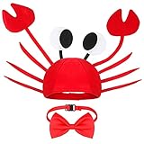 SATINIOR Verstellbar Krabben Hut Rot Kostüm Ausgefallene Hüte Lustig Krabben Mütze mit Roter Fliege für Kinder Frauen Herren Erwachsene Halloween Weihnachten Ostern Party Dekoration Kostüm Zubehör