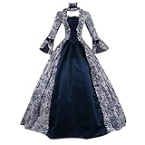 Barock Kleid Damen Mittelalter Kleidung Damen Elegante Gothic Kleid Spitze Satin Trompetenärmel Bodenlanges Retro Kostüm Mittelalter Renaissance Kleid Cocktailkleid für Karneval Kostüm