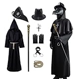 Coseaon Pestdoktor Kostüm Herren Plague Doctor Costume Erwachsene Halloween Pest Doktor Cosplay Set mit Pestdoktor Maske (9, S)