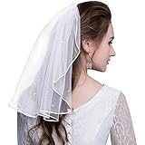 Amerson Brautschleier, kurzer Tüllschleier, Hochzeit, Strass, Schleier für Damen, weiß, elfenbeinfarben, Schleier mit Kamm, für Brautparty, Junggesellinnenabschied, Chucky-Kostüm, Verkleidung,