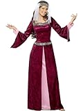 Smiffys Maid Marion Kostüm, Burgunderrot, mit Kleid und Kopfbedeckung