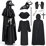 IEEILULU Pestdoktor Kostüm, Plague Doctor Costume Herren, Mittelalter Pestdoktor Cosplay Outfit mit Pestdoktor Maske, Kapuzenmantel, Karneval Kostüm Herren und Damen (L)