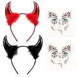 iZoeL 2Stk Haarreifen Teufelshörner Teufelsohren Teufel Tattoos Teufel Kostüm Accessoire, Damen Kinder Faschingkostüme Karneval Mottoparty Halloween Kostüm