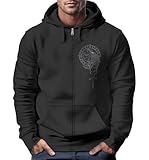 Neverless Sweatjacke Herren mit Kapuze Fenrir Nordische Mythologie Wikinger Print Zipjacke Männer schwarz L