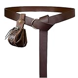 HiiFeuer Mittelalter O-Ring-Gürtel mit Nordischem Retro-Kordelzugbeutel, Renaissance Kunstleder Gürtel und Geldbeutel Set für LARP (Braun C)