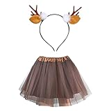 Haarreif Rentier mit Tüllrock, Damen Geweih Kostüm, Rentier Geweih Haarreif Tüllrock Kaffee Tutu Rock Kostüm Zubehör für Damen Erwachsener Fasching Karneval Cosplay Kostüm Party Accessoires