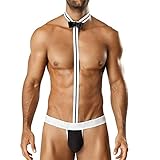 Acizi Herren Sexy Collared Fliege Body Tanga Butler Teddy Kostüm Unterwäsche (Schwarz)