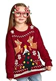 United Labels Weihnachtspullover für Kinder, Rentiere, Rot, 110 116, Ugly Christmas Sweater, Pullover, Winter Strickpullover für Jungen und Mädchen