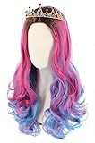 Topcosplay Rosa Perücke für Kinder Mädchen, Lang Lockige Perücke Rosa Blau Cospaly Halloween Kostüm Party Perücken