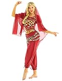 iiniim Bauchtanz Kostüm Damen Orientalische Indische Bauchtänzerin Verkleidung Halloween Fasching Karneval Party Tanzkleidung Rot Einheitsgröße