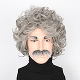 LeMarnia Verrückte Wissenschaftler Perücke Grau Alte Mann Perücke Halloween Kostüm Perücke mit Schnurrbart Augenbrauen