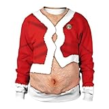BOVOSHA Hässliche Weihnachtspullover Dame Herren Für Pärchen Lustig Xmas 3D Sweatshirt Haariger Bauch (Rot, XL)