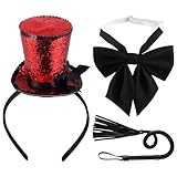 Zirkusdirektor Damen Kostüm Zirkusdirektorin Damen Zylinder Fliege Set Peitsche Zirkus Dompteur Kostüm Damen für Zeremonienmeister Mottoparty Karneval Halloween