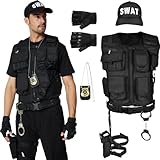 Ulikey SWAT Kostüm Weste, SWAT Weste Herren, Polizei Kostüm Herren für Erwachsene, Security Kostüm mit Einsatzweste, Basecap, Pistolenholster, Gürtel für Cosplay Halloween Karneval Fiesta Disfraces