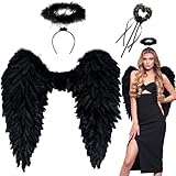 Orgoue Engelsflügel, Engelsflügel Schwarz Engel Flügel Für Faschingskostüme Federflügel Engel Engel Kostüm Damen Mit Heiligenschein Für Halloween Karneval Geburtstag Party