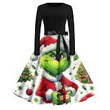 Grinch Weihnachtskleid Damen, Cocktailkleid Damen Weihnachts Kleid Frauen Grinch Kostüm Christmas Dress Women Kleider V Ausschnitt Happy New Year Grinch Kleidung Lieferung Vor (1-Rot,M)