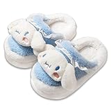 Roffatide Anime Cinnamoroll Weiches Pelz Innenzimmer Hausschuhe Fuzzy Hausschuhe Offene Rückseite Hausschuhe Geschlossene Zehe Schaum Hausschuhe mit PVC Weiche Sohle Haus Hausschuhe 38/39