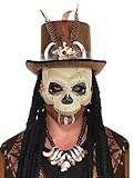 Amscan 847441-55 - Halbmaske Totenkopf, Einheitsgröße für Erwachsene, Beige-Schwarz, Skelettgesicht mit Bemalung, Accessoire für Halloween und Karneval, Kostüm, Verkleidung