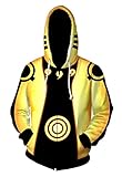 Syqiya Ninetales Uzumaki Rikudousennin Kaputzen Jacke Cosplay Kostüm Streetwear Kapuzenpullover mit Reißverschluss Unisex Jacket Sweatshirt Gold XL (Chest 113cm)
