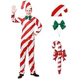 Ficlwigkis Zuckerstangen Kostüm Herren Candy Kostüm Zuckerstange Kostüm,Kostüm Weihnachten Weihnachts Zuckerstangen Weihnachtskostüm Herren Rot (Rot, M)