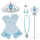 Vicloon Prinzessin Kostüme Eisprinzessin Set of 9, ELSA Handschuhe, Pfirsichherz Krone, Zauberstab, Halskette, Ring, Ohrring.(Blau)