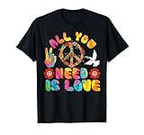 Hippie-Kleidung für Frauen Retro Groovy Kostüme All You Need is Love Peace Sign Tie Dye Hippy Retro 60s 70s T-Shirt Multicolored S