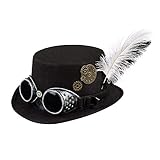 Boland 54502 - Hut Spacepunk mit Brille und Zahnrädern, für Damen, Schwarz, Accessoire, Kopfbedeckung, Steampunk, 80er Jahre, Motto Party, Karneval