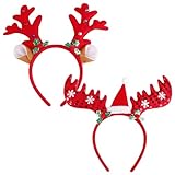 KEELYY Haarreif Weihnachten, 2 Stück Rentier/Elch Geweih Haarreif Weihnachts Stirnbander Rot, Weihnachts Haarschmuck, perfekte Weihnachten Accessoire für Erwachsene & Kinder