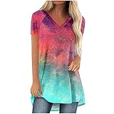 Top Damen,Sport Shirt Bluse Kurzarm Gradient T Shirt V Ausschnitt Mesh Oberteil Outdoor Hemd Tunika Elegant Sport Tshirts Gönndalf Der Blaue Shirt(2-Violett,4XL)