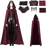 SINSEN Damen Scarlet Witch Kostüm Wanda Maximoff Cosplay Outfit Hoodie Umhang Jacke Hose Anzug Kopfbedeckung Halloween Party Komplettes Set (X-Large)