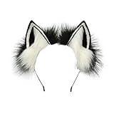 MIVAIUN Handgefertigtes Katzenohr Haarband Simuliertes katzenohren Stirnband Tierohren Haarband Fuchskostüm Kopfbedeckungszubehör für Halloween Thanksgiving Party Cosplay(Schwarz und Weiß)