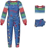 Windskids Chucky Kostüm Erwachsene Fasching Cosplay Horror Puppen Chucky Outfit Gestreiftes Top und Riemchenhose für Unisex Fancy Dress Up Halloween Karneval Party Maskerade Verkleidung Costume