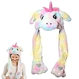 Mecctuck Mütze mit LED Licht, Mütze mit Beweglichen Ohren, Led Mütze, Lustige Mützen, Mütze mit Ohren, Mütze mit Wackelohren, Partyhut Plüsch, Lustige Hüte für Winter Weihnachts Party Geburtstage (D)
