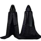 Proumhang Schwarzer Umhang mit Kapuze Darth Vader Umhang Mittelalter Umhang Cape Mantel Satin Karneval Halloween Weihnachten Kostüm Erwachsene