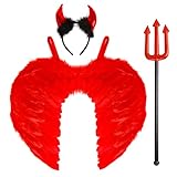 DERAYEE Teufel Kostüm Damen rote Engelsflügel rote Angel Wings für Damen Mädchen Jungen ,Halloween,Weihnachten,Engel-Cosplay