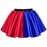 Harley-Rock für Damen, Rot / Blau, 4 Stile – Harlekin-Super-Bösewicht, Halloween-Kostüm Gr. 36, Roter Satin-Rock, Blau