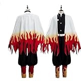 NIKKHO Dämonenjäger Cosplay Kostüm, Anime Charakter Rengoku Kyoujurou Cosplay Kimono Umhang Anzug, Halloween Party Bash Kostüm,Weiß,L