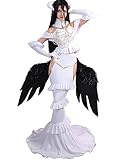Cosplay.fm Damen Anime Kostüm Kleid Outfit mit Kragen Halskette Handschuhe Hörner für Albedo Cosplay (L,Weiß)